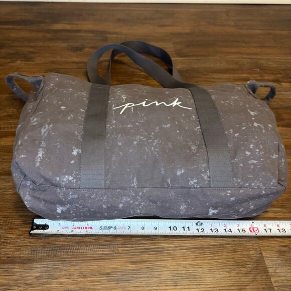 Victoria's Secret PINK gray charcoal acid wash canvas tote Weekender Travel Bag - Picture 4 of 13